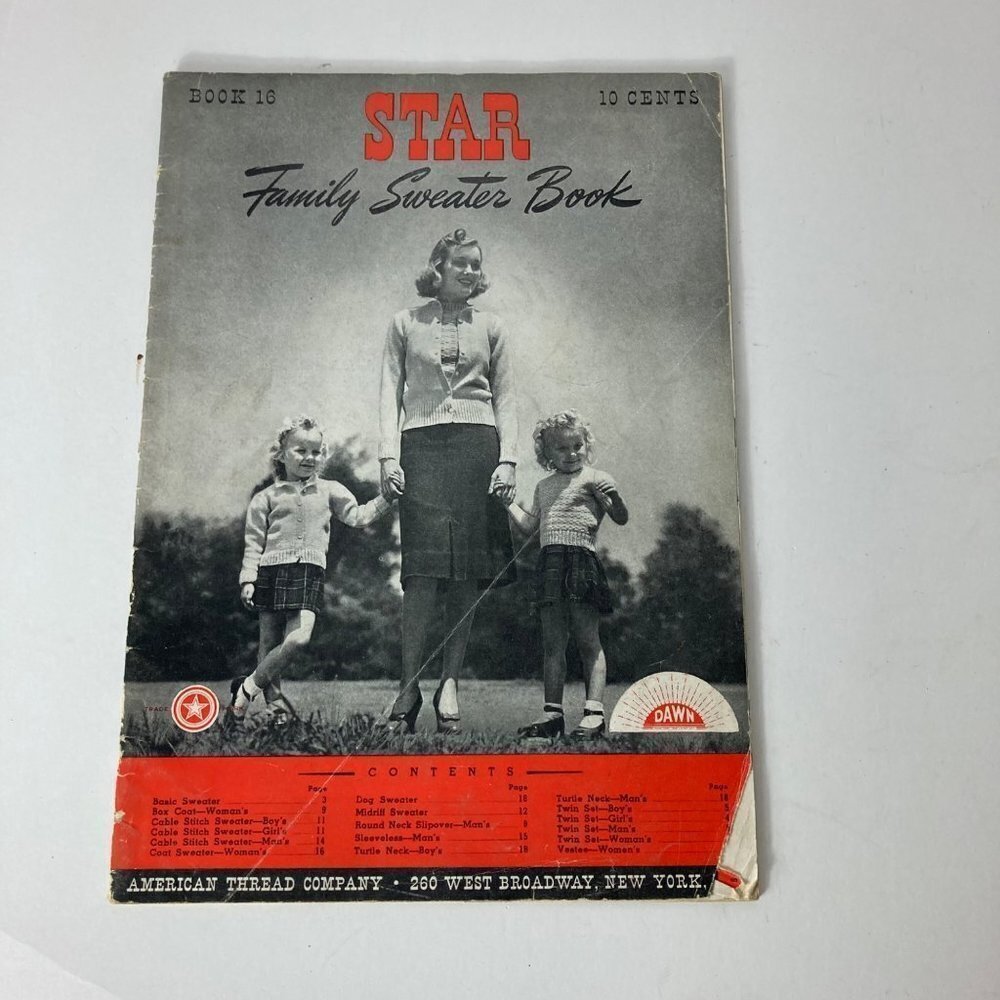Vintage 1941 Knit Crochet Star‎ Family Sweater Book 16